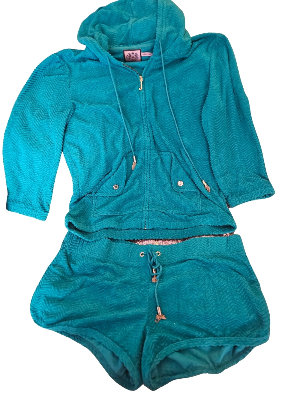 Teal Hooded Zip-Up and Shorts Lounge Set